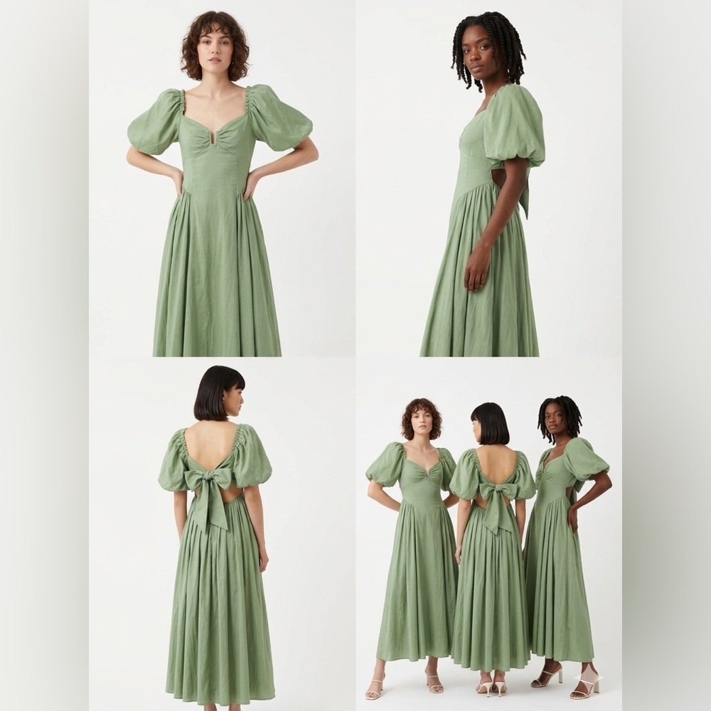 Abercrombie & Fitch Hardware Drama Puff Sleeve green Maxi Dress size SP